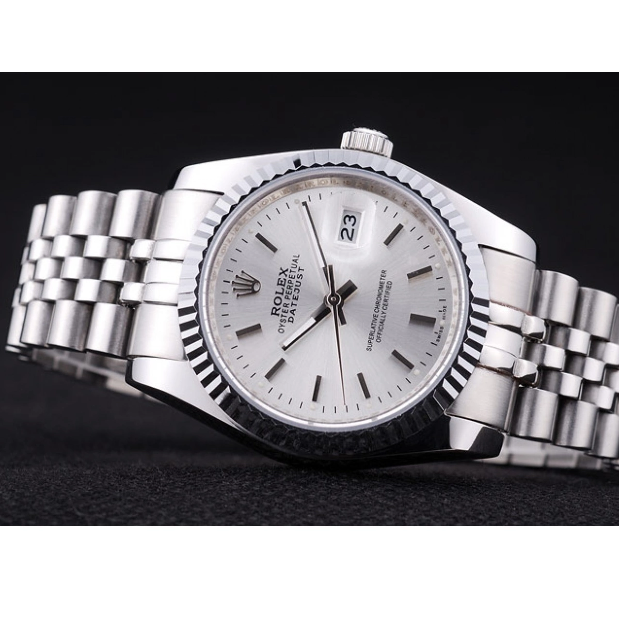 Aaa fake watches 7457 Bezel Dial Datejust Rolex Ribbed Silver 0821